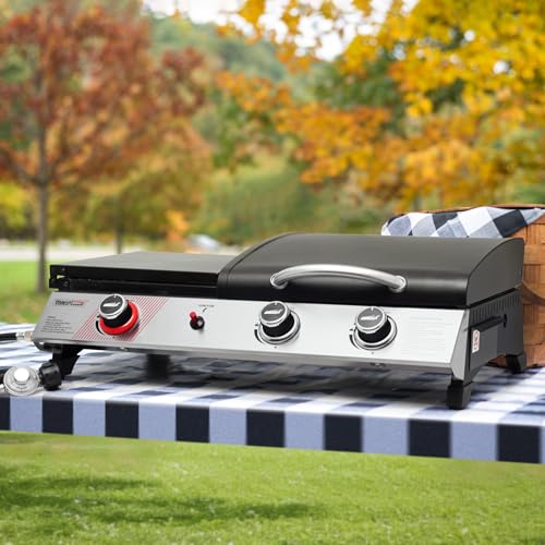 Royal Gourmet PD1305H 3 Burner Propane Gas Grill and Griddle Combo with Lid, 3-in-1 Grill Griddle Combo with 29,000 BTUs Output for Outdoor Cooking
