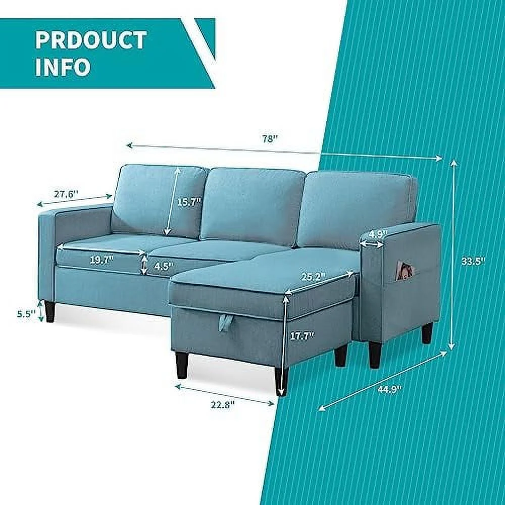YZboomLife Convertible Sectional Sofa  L Shaped Couch with Reversible  Ottoman  Modern 3 Seat Modular Sofa for Living Room Small Space Apartment