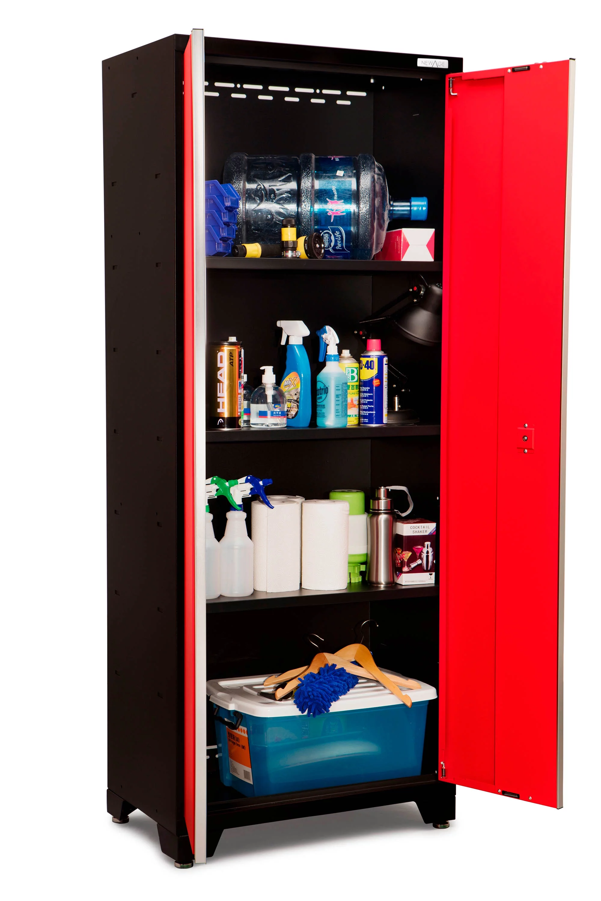 NewAge Products Bold Series Red 10 Piece Cabinet Set, Heavy Duty 24-Gauge Steel Garage Storage System, Slatwall Included - Curated Treasures Market