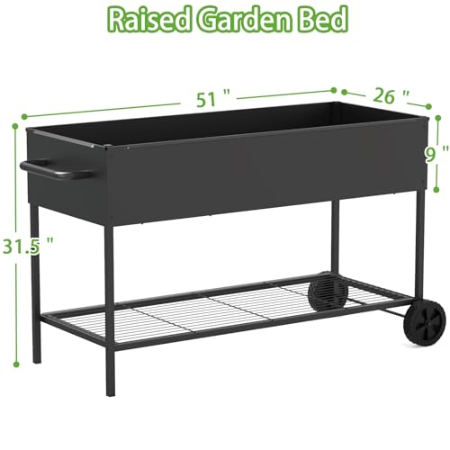 51 &times; 26 &times; 32 Inches Raised Garden Bed with Legs/Storage Shelf, Mobile Planter Box for Outdoor Plants, Elevated Garden Bed for Backyard