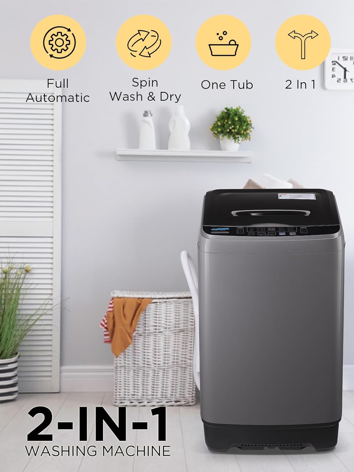 Krib Bling 17.7 lbs Full-Automatic Washing Machine with LED Display, Portable Compact Laundry Washer with Drain Pump, 10 Wash Programs 8 Water Levels