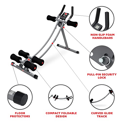 Sunny Health & Fitness Waist Trainer Ab Roller with Elbow Support, Training Wheels, Foldable for Home Gym, Abdominal Exercises, Core Strength