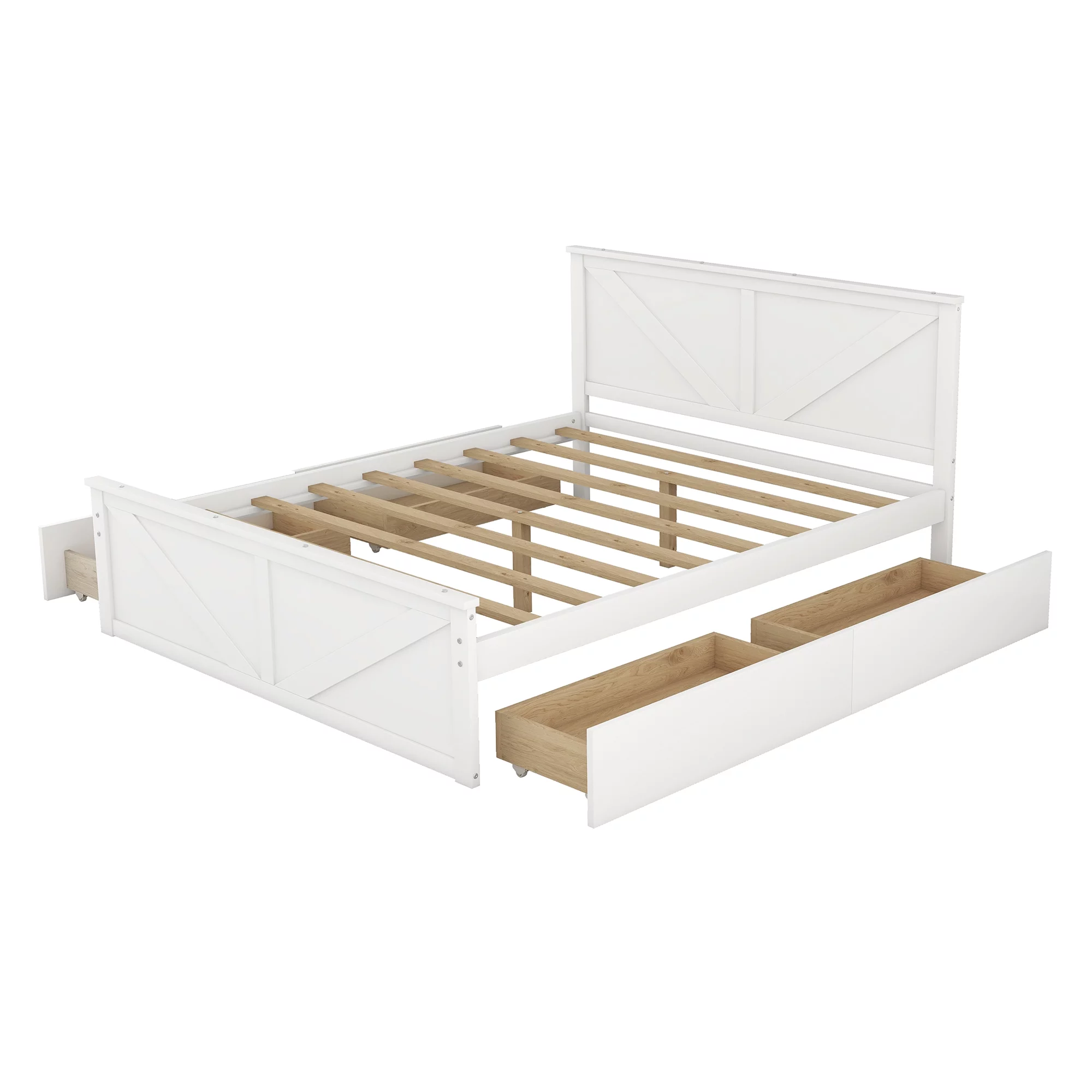 iRerts Queen Platform Bed Frame with 4 Storage Drawers, Wood Queen Bed Frame with Headboard, Slats Support and Support Legs