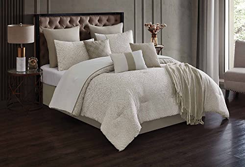 Riverbrook Home 100% Polyester Comforter Set, Queen, Hillcrest - Ivory/Gold, 9 Piece Set