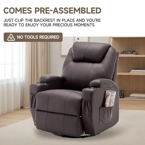 Recliner Chair, Rocking Chair with Massage and Heat, 360° Swivel Recliner Chairs for Adults