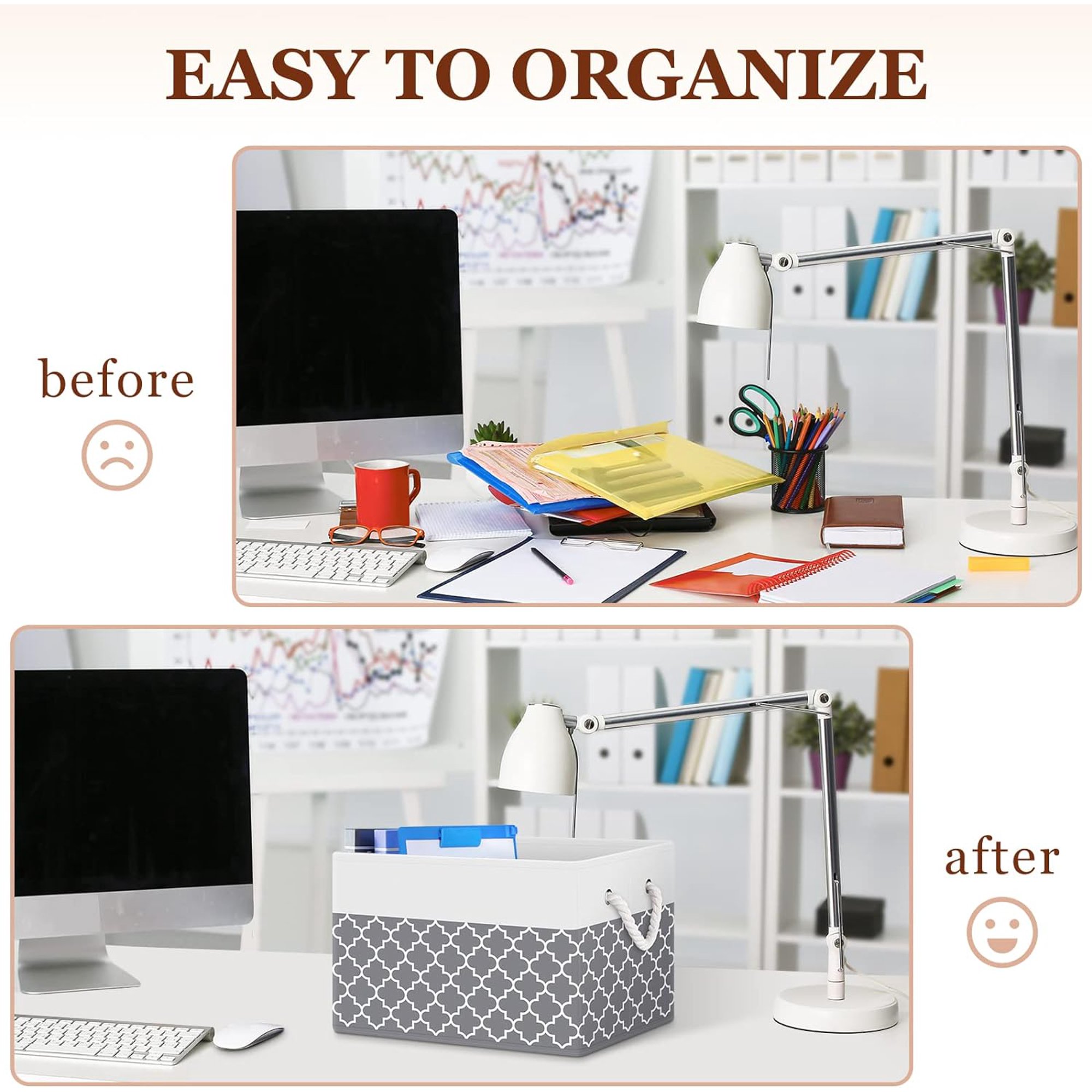 Storage Bins , Foldable Storage Baskets for Organizing Toys, Books, Shelves, Closet, Large Storage Box with Rope Handles, Sturdy Organizer Bins