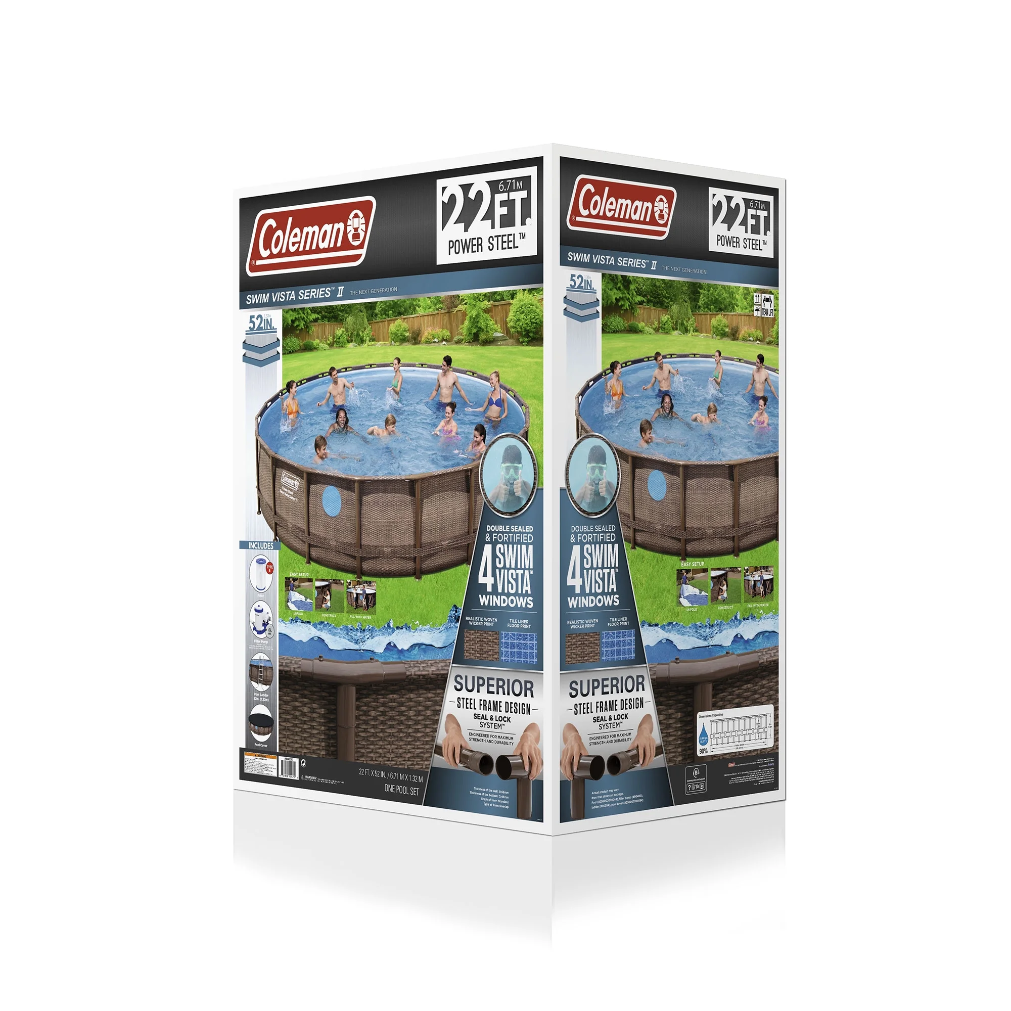 Coleman Power Steel 22' x 52 Round Frame Above Ground Swimming Pool Set