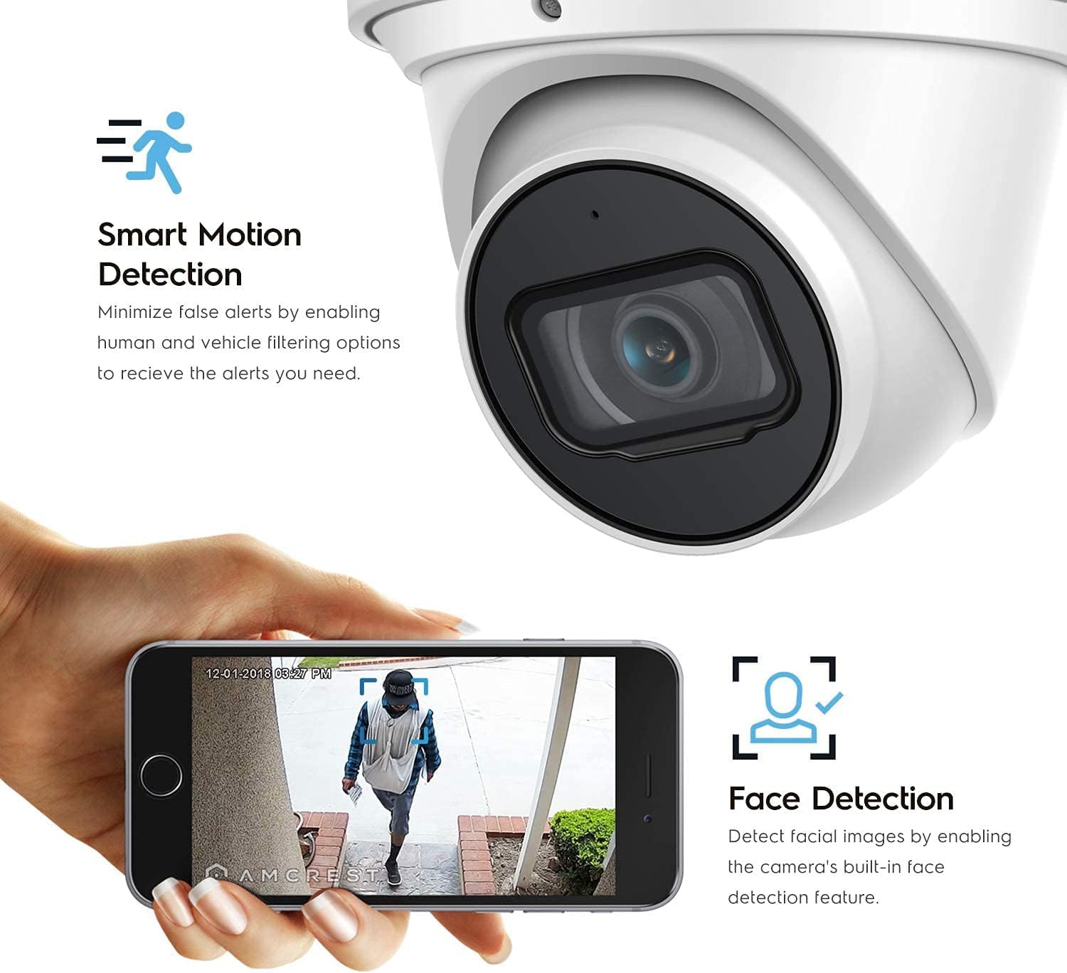 Amcrest 4K POE Camera AI Human/Vehicle Detection, UltraHD 8MP Outdoor Security Turret POE IP Camera, 3840x2160, 4K @30fps, Wide Angle