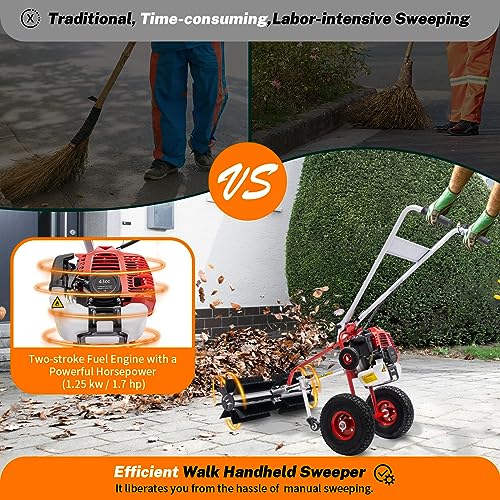 TBVECHI Walk-Behind Sweeper Outdoor Hand-Push Sweeping Sweeper Pavement Street Sweeping Cleaning Tool