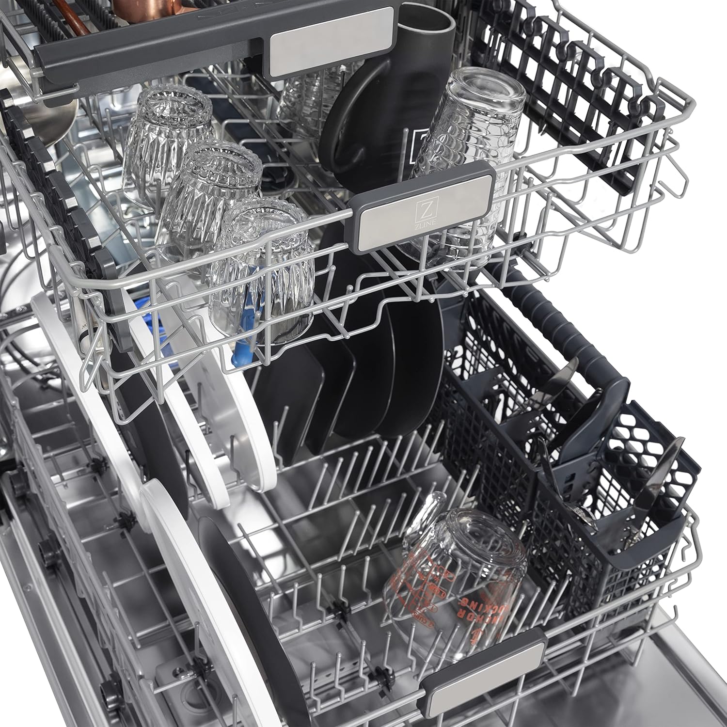 ZLINE Autograph Edition 24" 3rd Rack Top Touch Control Tall Tub Dishwasher in Black Stainless Steel with Champagne Bronze Handle