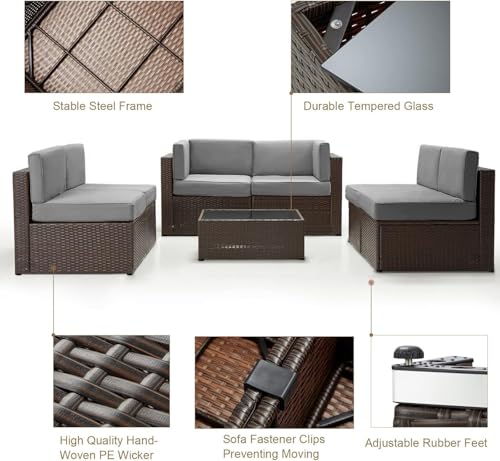 U-MAX 7 Piece Outdoor Patio Furniture Set, PE Rattan Outdoor Wicker Sectional Furniture Chair Set with Cushions and Tea Table