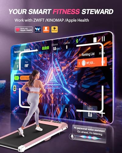 Walking Pad Treadmill, Upgraded Up to 6% Incline Walking Pad, Voice Controlled Under Desk Treadmill 300+LB Capacity Work with ZWIFT KINOMAP