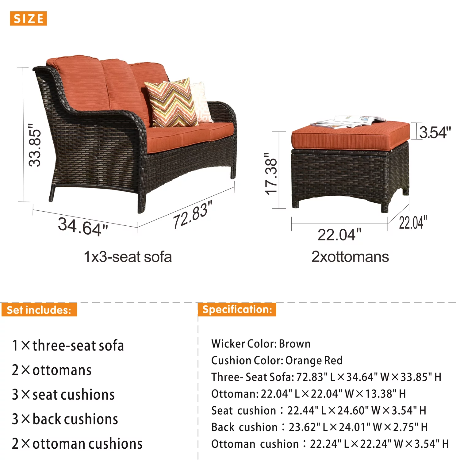 Ovios Outdoor Patio Furniture Set on sale 3 Pieces, Wicker Patio Sectional Furniture Set, PE Rattan Seating Group with Ottoman for Backyard