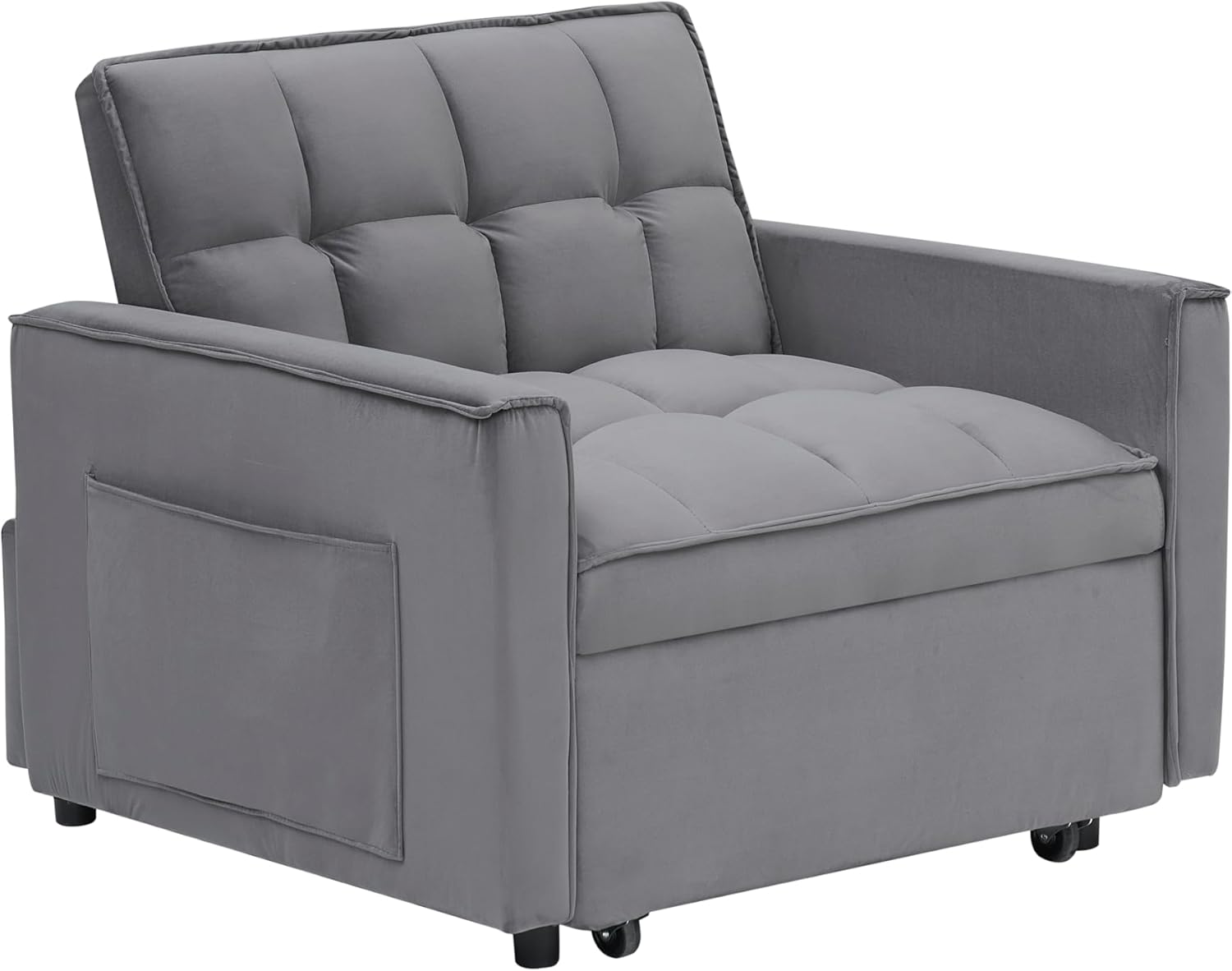 bed8 35" Twin Size Pull 3 in 1 Convertible Sleeper Chair, Velvet Reading Armchair, Futon Recliner, Foldable Chaise Lounge Sofa with Pullout Bed