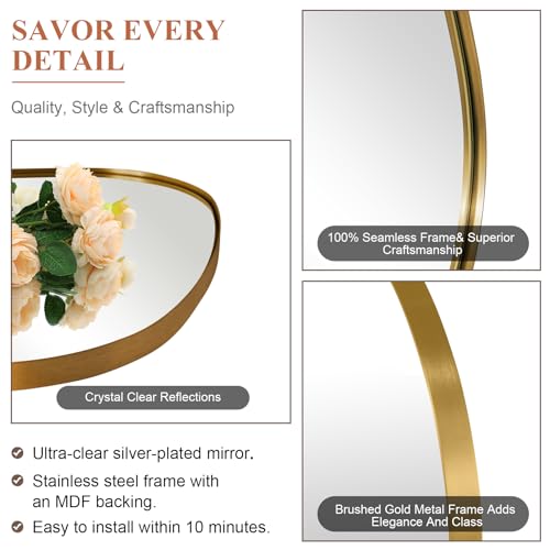 ANDY STAR Irregular Mirror Asymmetrical Mirror for Wall 24x36” Brushed Gold Bathroom Mirror