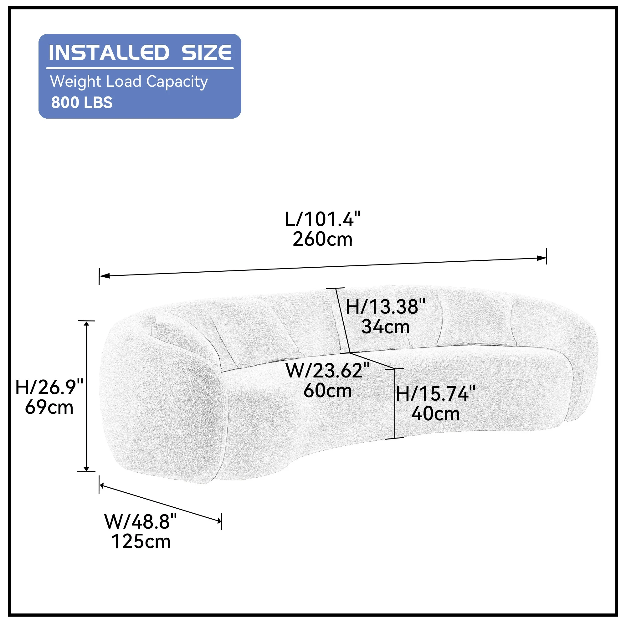 kevinplus 101'' Boucle Curved Sofa Couch for Living Room