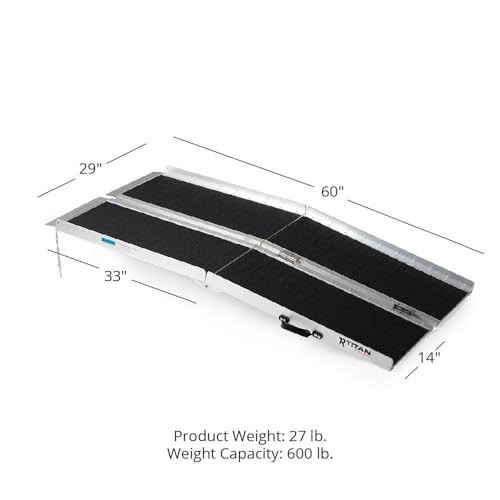 Titan Ramps 7 FT Multi Fold Breifcase Aluminum Wheelchair Ramp, Rated 600 LB, Anti-Slip Threshold Wheelchair and Scooter Carrying Loading Ramp