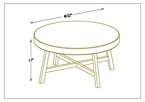 RANDEFURN Coffee Table Round, Seagrass Coffee Tables,Pine Wood X Base Frame Cocktail Table, Easy Assembled, Multiple Sizes for Living Room