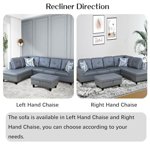 Faux Leather Sectional Sofa Couch with Storage Ottoman, L Shaped Couches for Living Room Furniture Sets、Offices、Apartments Furniture Sets