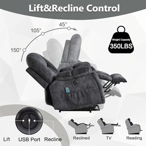 CANMOV Large Power Lift Recliner Chair with Massage, Heat, and USB for Elderly, Overstuffed Wide Recliners