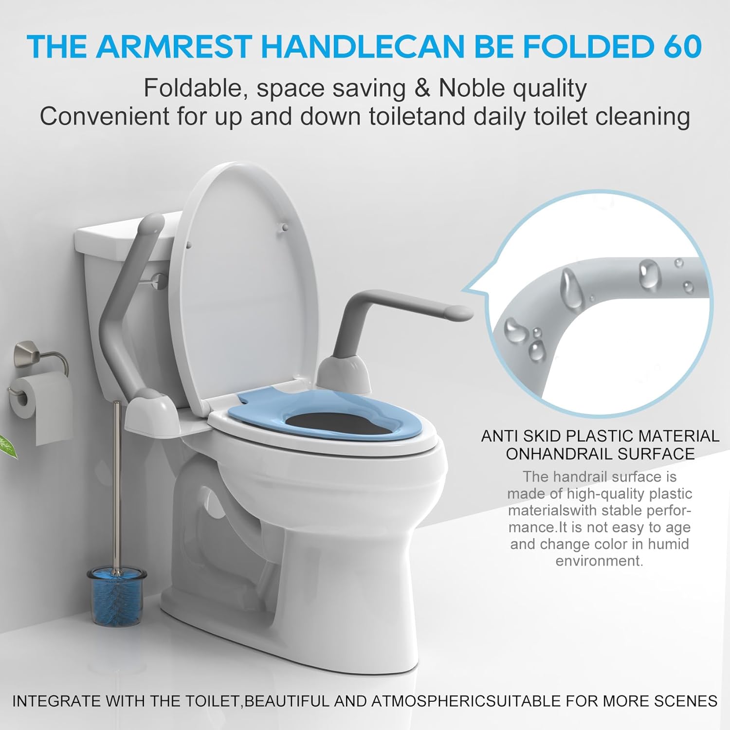 Toilet Safety Rails for Elderly (520 lbs), Handicap Toilet Rails with Foldable Handles, Toilet Assist Rails, Toilet Rails for Seniors
