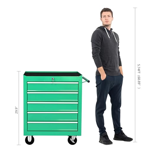 5-Drawer Rolling Tool Chest, Modular Tool Cabinet with Brake Casters & Removable Drawers, Workshop Toolbox Cart for Factory/Garage, Black