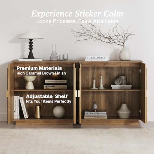 BELLEZE 65 Inch Fluted Buffet Cabinet with Storage, Symmetrical Arc Accent Sideboard Large Console Table for Dining Room, Kitchen