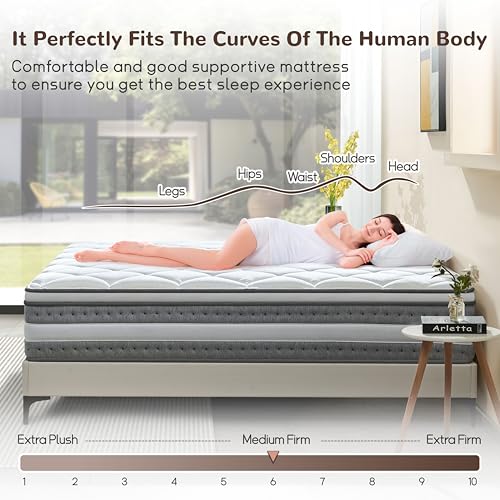 Queen Mattress, 14 Inch Hybrid Mattresses in a Box, Individually Wrapped Pocket Coils for Isolate Motion, Gel Memory Foam, Medium Firm Support