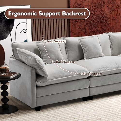 Ihanherry 111.4" U Shaped Modern Cloud Sofa Modular Sectional Couch with 2 Ottoman, 5-Seat Chenille Deep Seat Sofa with Pillow for Living Room