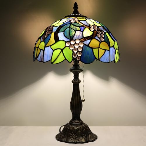Tiffany Table Lamp Stained Glass Lamp 12X12X19 Inch Antique Reading Light (Sea Blue Pear)