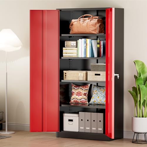 Greenvelly Metal Storage Cabinet, 72" Black Locking Storage Cabinets with Doors and 4 Shelves, Metal Cabinet for Garage Home Office, Classroom