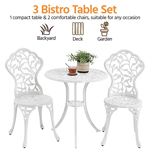 Yaheetech 3-Piece Outdoor Bistro Set w/Leaf Design, Rust-Resistant Cast Aluminum Table and Chairs for Balcony Backyard Garden