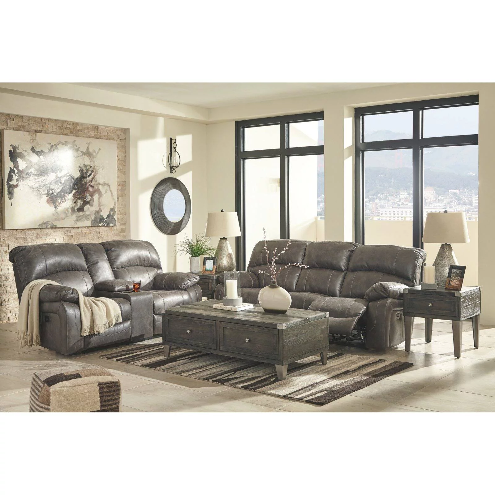 Signature Design by Ashley Dunwell Power Reclining Sofa in Steel