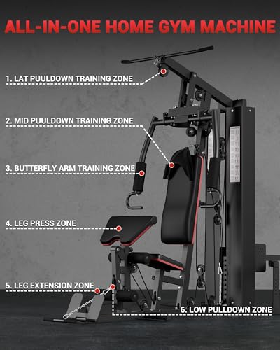 Home Gym Machine, Full Body Workout Machine with 150LBS Weight Stack, Multifunctional All in One Exercise Equipment Station with Preacher Curl Pad