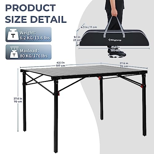 KingCamp Camping Table Folding Portable Table Aluminum Roll Up Lightweight Foldable Large Camp Table for Indoor Outdoor Picnic Backyard, 53.5"X27.5"
