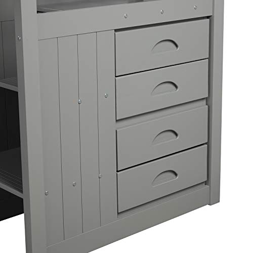 Ball & Cast Full Over Full Bunk Bed with Twin Size Trundle and Built in 4 Drawer,Wood Bunkbed w/Storage Ladder & Slat Support
