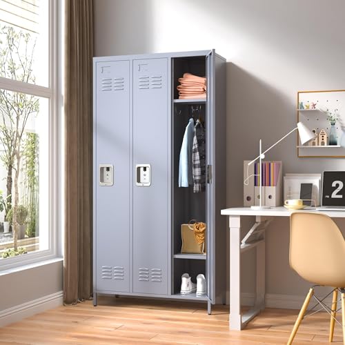 3 Doors Lockers for Employees, Steel Storage Lockers Lockable, Metal Locker Storage Cabinet for Home Office School Gym, Require Assembly (Grey)