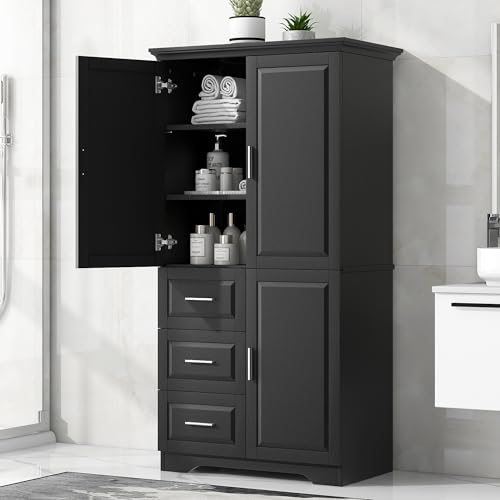 Polibi Tall Storage Cabinet, Modern Freestanding Pantry with 3 Doors
