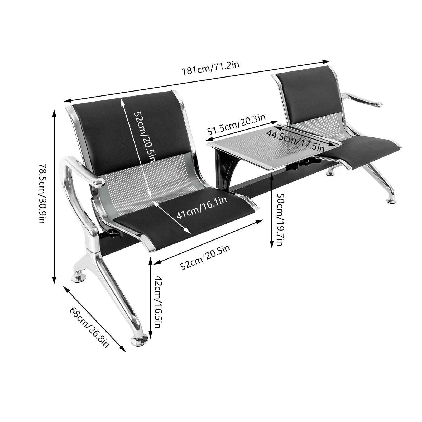 Miumaeov Airport Reception Chairs Waiting Room Chairs with Table and Arms 2 Seat PU Leather Reception Bench Waiting Area Bench Guest Reception Chairs