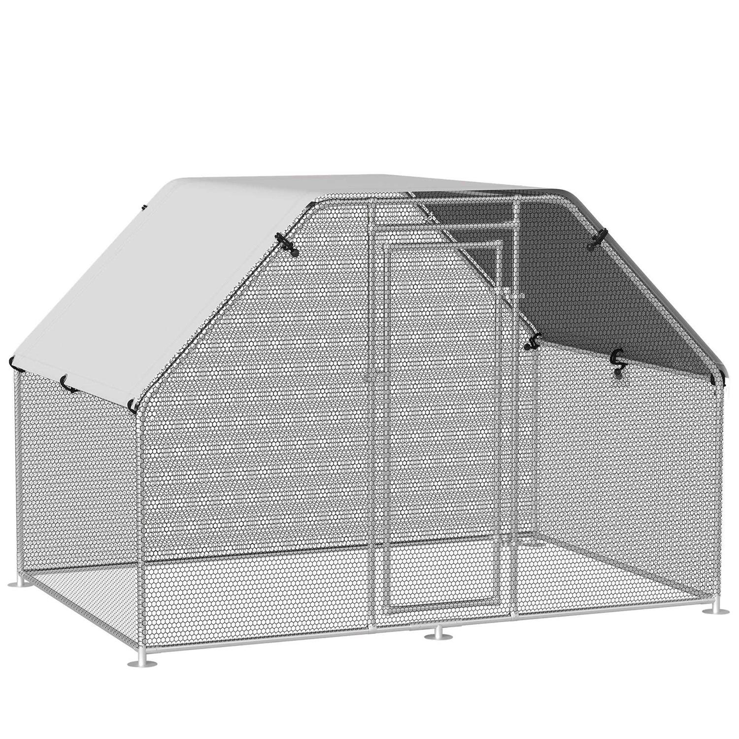 PawHut Galvanized Metal Chicken Coop Cage with Cover Walk-In Pen Run - Pet Supplies online store