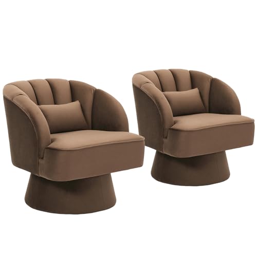 GarveeHome Modern Swivel Barrel Accent Chair, 360° Teddy Fabric Upholstered Armchair with Striped Backrest & Plush Padding