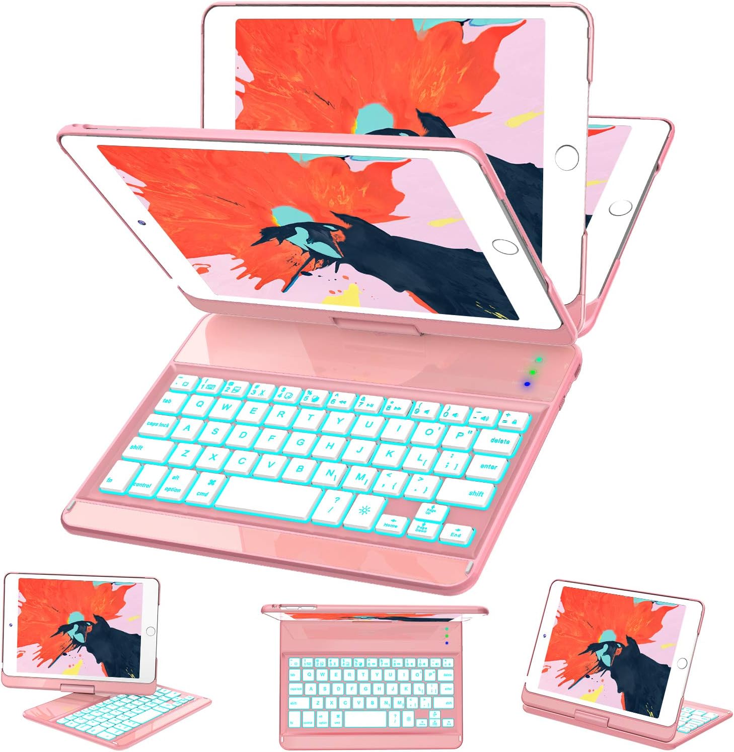 iPad Mini 5/ Mini 4 Keyboard Case - 360° Rotatable 180 Flip- 7 Colors Backlit