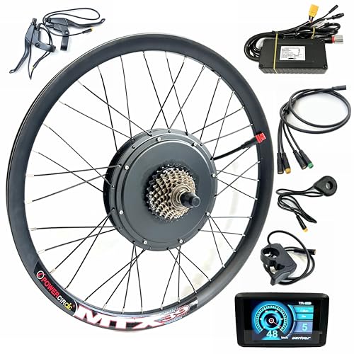 48V2000W Motor Wheel for Electric Bicycle MTB 26inch Hub Motor Kit Rear Drive with TFT Color Display E-Bike Conversion Kit Waterproof Engine Mountain