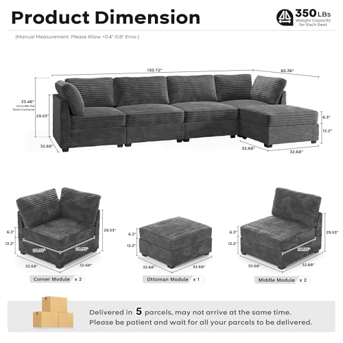 ovios 130.7" Modular Sectional Sofa Couch, U-Shaped Cloud Couches with 2 Ottomans Chaise