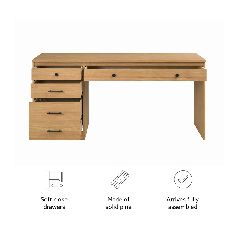 Linon Cody Wood Desk with File Cabinet in Natural
