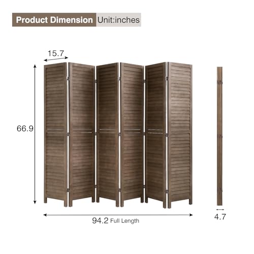 Room Divider 6 Panel Wood Privacy Screen Folding Partition Wall Room Dividers Freestanding White 5.57 FT Tall Divider for Room Separation