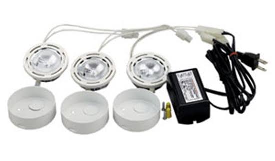 Liton LK326G 2x22 Mini Halogen 3 x 20W Puck Light Under Cabinet Kit, Reflector with Lamp, Gold Color
