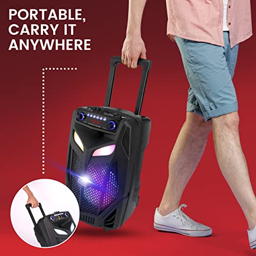 Pyle Portable Bluetooth PA Speaker System-800W 12” Indoor/Outdoor Bluetooth Speaker Portable PA System-Party Lights, USB SD Card Reader,FM Radio
