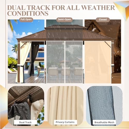 YOLENY 10' x 12' Hardtop Gazebo, Metal Gazebo with Aluminum Frame, Double Galvanized Steel Roof, Curtains and Netting Included