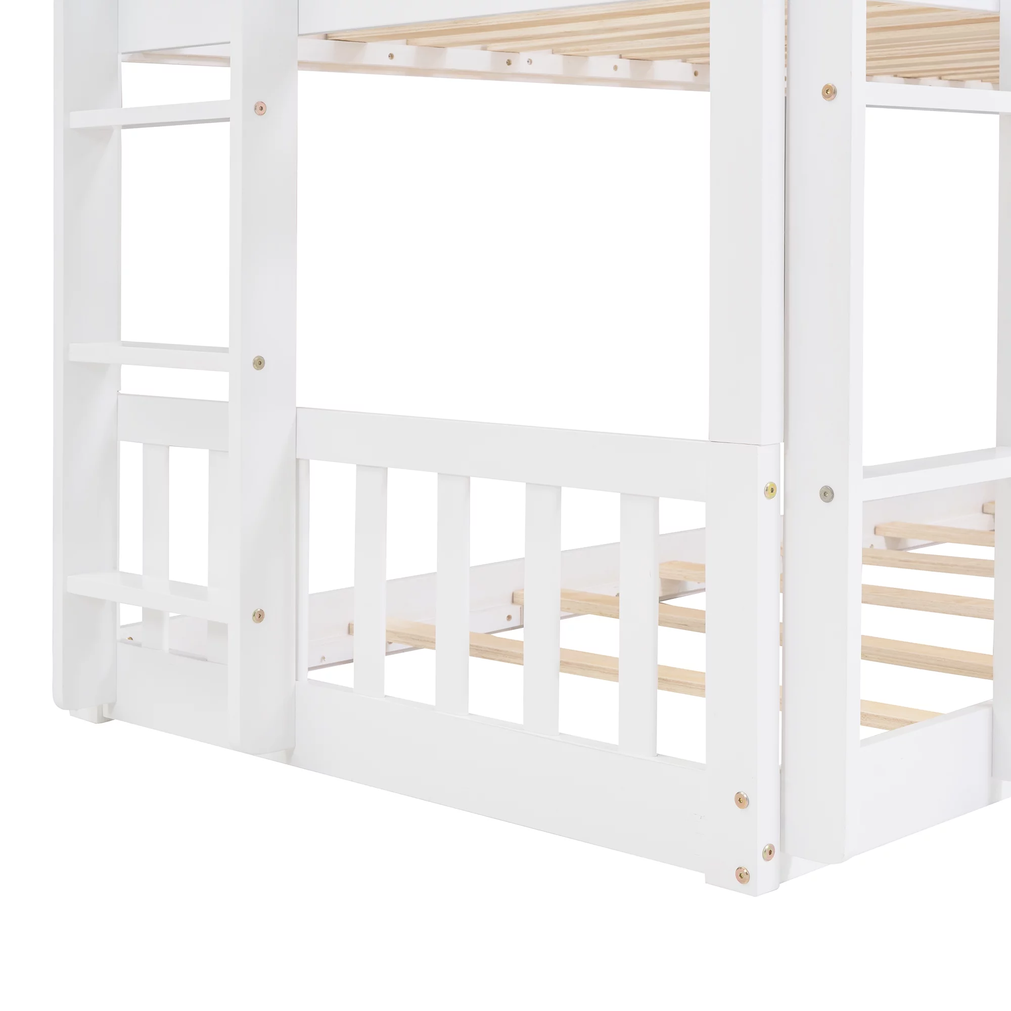 Bellemave Triple Bunk Bed with Slide, Wood Twin Over Twin Over Twin 3 Bunk Bed with Built-In Ladder and Guardrails, Triple Bed for Kids, Teens, Boys